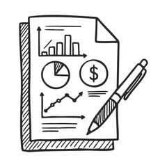 Fototapeta premium Hand-drawn financial report with bar graphs and pie chart – stock vector icon in line style