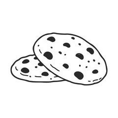 Hand-drawn black and white chocolate chip cookies illustration – stock vector icon in line style