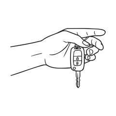 Outline of hand holding car key in minimalist vector style – stock vector icon in line style