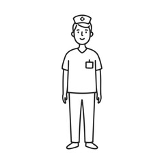 Cartoon male nurse wearing uniform and cap &ndash; stock vector icon in line style