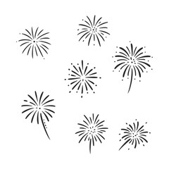 Various black firework sketches on white background &ndash; stock vector icon in line style