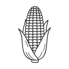 Obraz premium Black and white corn illustration with husk – stock vector icon in line style