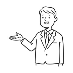 Smiling male in business suit making gestures – stock vector icon in line style