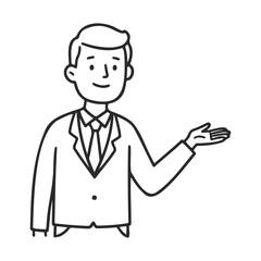 Cartoon male character in suit: business hand gesture illustration &ndash; stock vector icon in line style