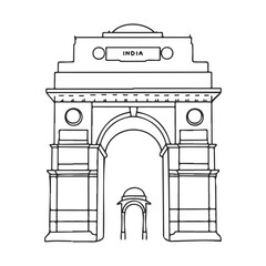 Fototapeta premium Outline drawing of india gate monument in new delhi, india – stock vector icon in line style