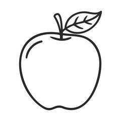 Obraz premium Simple black line drawing of an apple with leaf – stock vector icon in line style