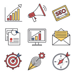 Business Growth and Marketing Strategy Icons.