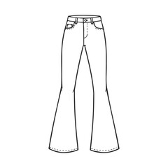 Illustration of flared jeans with pockets and high waist – stock vector icon in line style