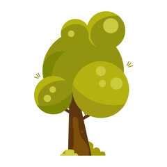 A green tree with circular leaves and a smooth trunk stands alone. The bubbly design gives a fresh and whimsical forest feeling, perfect for a sunny nature scene.