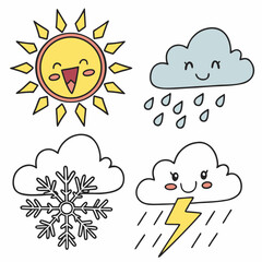 Cute Weather Icons with Happy Faces.