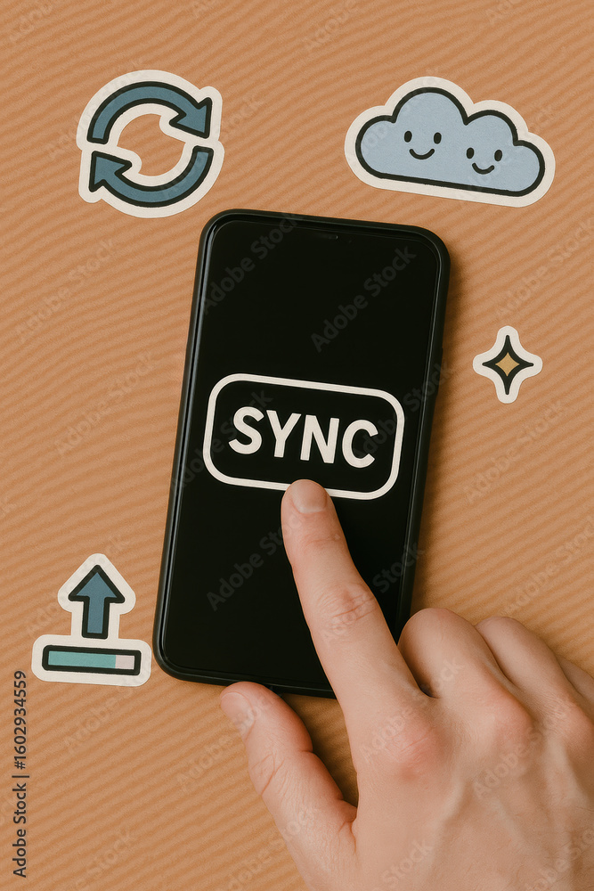Poster sync connection technology data cloud communication and network power easy mobile upload and sharing