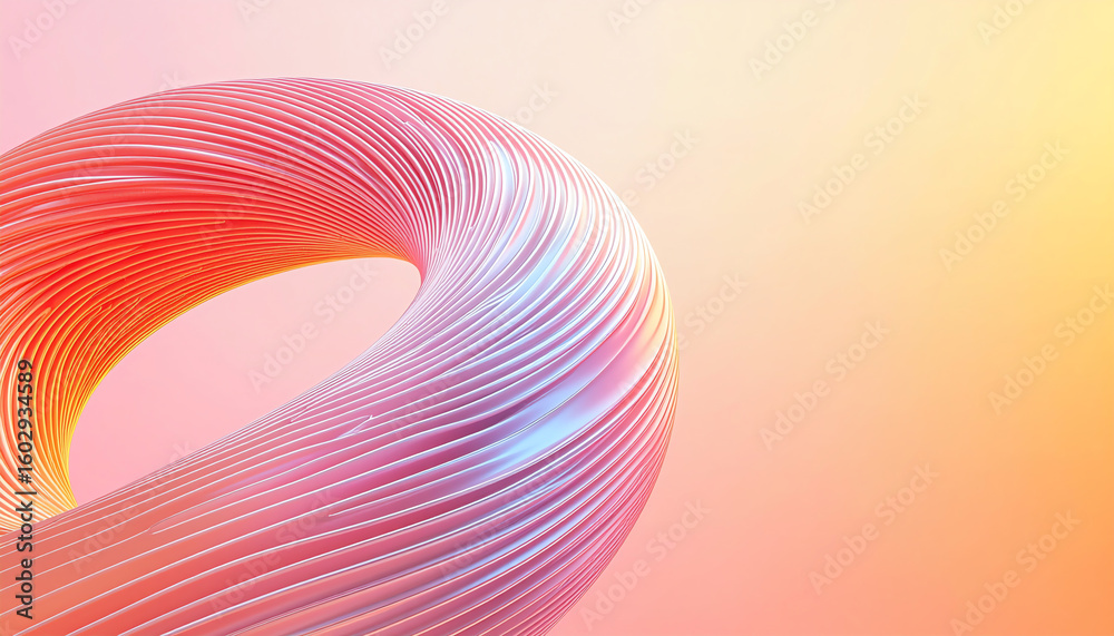 Poster a colorful, abstract 3d shape with smooth, flowing lines twists gracefully against a soft gradient b