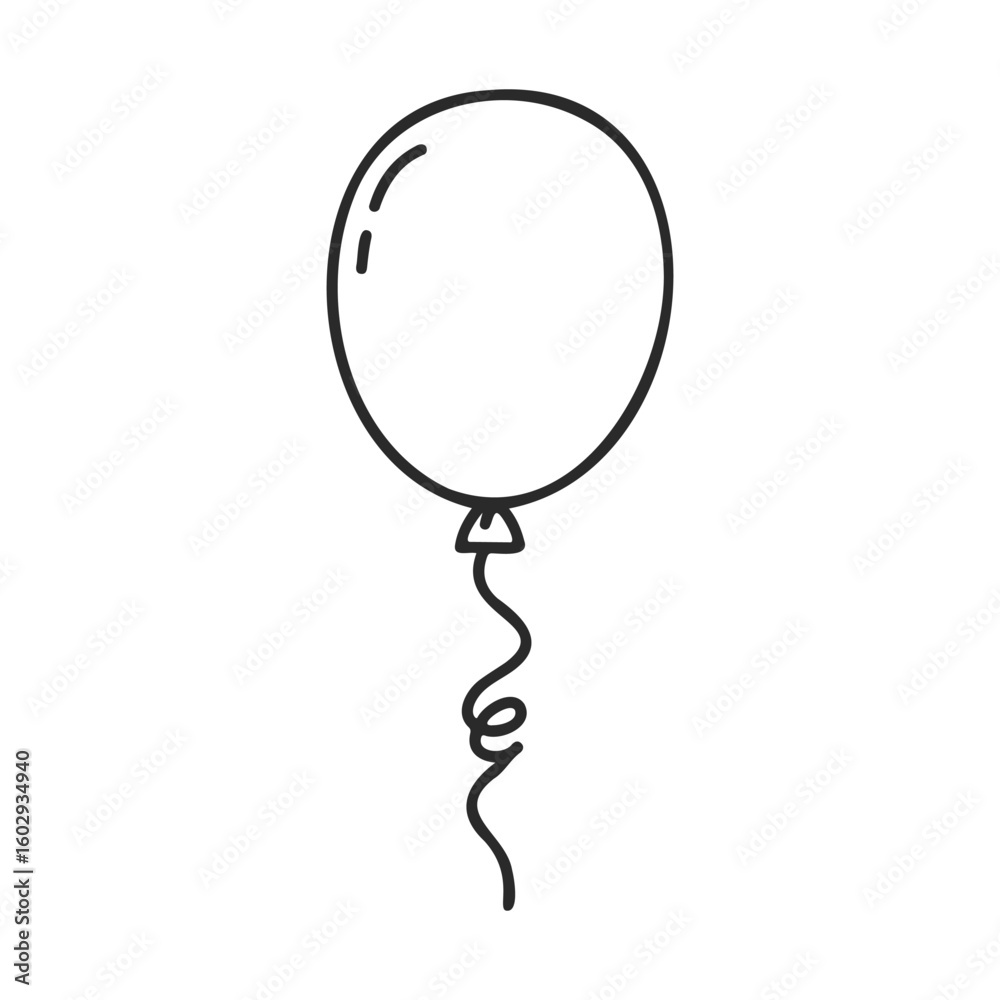 Wall mural simple black and white balloon icon with curved string – stock vector icon in line style