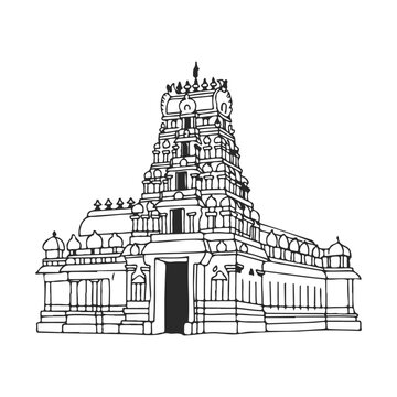 Intricate line art of traditional indian hindu temple architecture &ndash; stock vector icon in line style