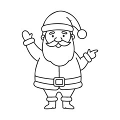 Obraz premium Cartoon santa claus coloring page: cheerful male in festive outfit waving – stock vector icon in line style