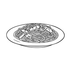 Monochrome pasta line art with mushrooms on plate &ndash; stock vector icon in line style