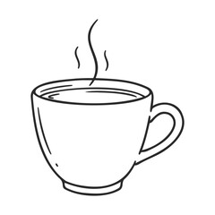 Simple line drawing of a steaming coffee mug with handle – stock vector icon in line style