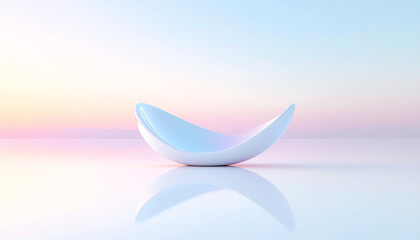 A sleek, modern chair with a minimalist design, set against a pastel gradient background, evokes a sense of calm and tranquility