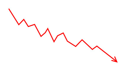 Down fall red arrow line graph financial loss concept, Red arrow downward direction, stock market fall, Business loss. Vector illustration.