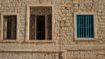 Tunis, Tunisia. Barred window on a house near the Tunis Souk.
