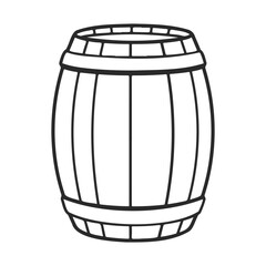 Wooden barrel outline with staves and hoops in black and white drawing &ndash; stock vector icon in line style