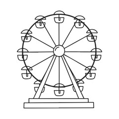 Black and white ferris wheel line drawing with empty seats – stock vector icon in line style