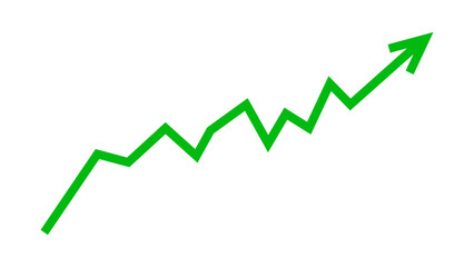 Obraz premium Green fluctuated line arrow graph business growth up trend concept, Economic growth, Stock market profit, Financial growth sign. Vector illustration.