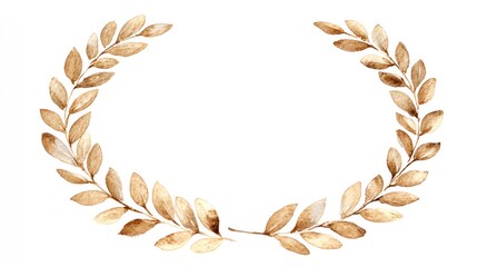 Gold ring frame, watercolor leaves, elegant and symmetrical.