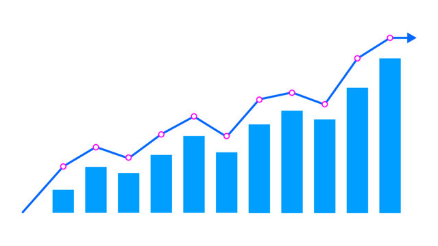 Blue fluctuated graph business growth up trend concept, Economic growth, Stock market profit, Financial growth sign. Vector illustration.