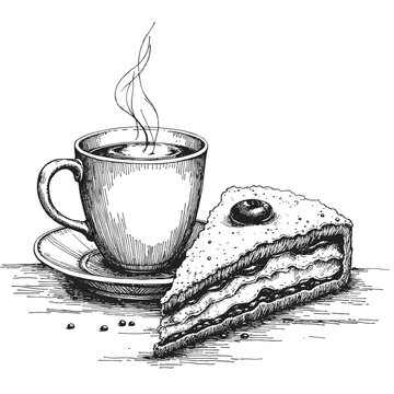 coffee cup and cake slice sketch clip art preview