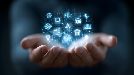 Education & Technology Icons - Illuminated Knowledge in Hands