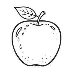 Obraz premium Black and white apple illustration with leaf outline – stock vector icon in line style