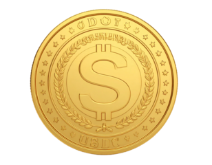 USDC USD Coin stablecoin cryptocurrency golden coin 3d illustration