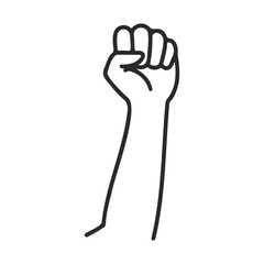 Obraz premium Black and white outline of raised fist symbolizing strength and solidarity – stock vector icon in line style