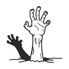 Illustration of a zombie hand emerging from the ground with shadow – stock vector icon in line style