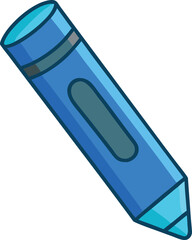 Blue crayon with dark outline and grey accent drawing writing