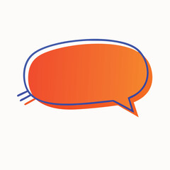 Orange gradient speech bubble with blue outline and tail communication dialogue