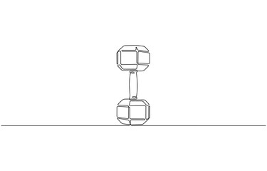 Continuous one line drawing dumbbells for exercise. Gym, fitness concept, Sport equipment in linear style Barbell gym equipment, Outline symbol for design of poster, banner.
