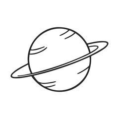 Black and white line drawing of planet with rings – stock vector icon in line style