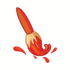 Red paint brush splashing vibrant orange and red colors vector