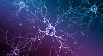 Abstract representation of neurons with blue and purple gradient background illustration art