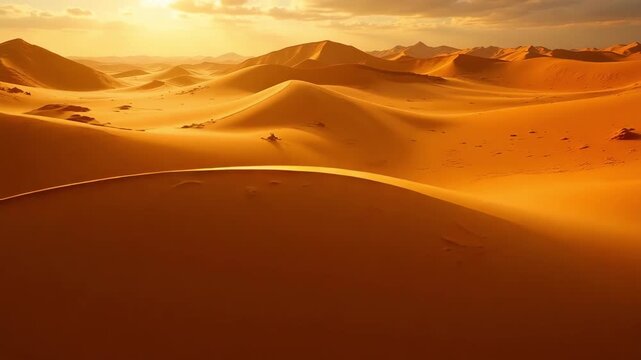 Golden Sands of the Sahara: Sunset over Majestic Dunes