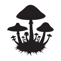 Mushroom group silhouette vector illustration. Mushroom icon vector.