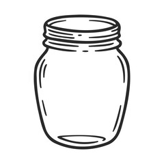Simple line art of an empty mason jar on white background &ndash; stock vector icon in line style