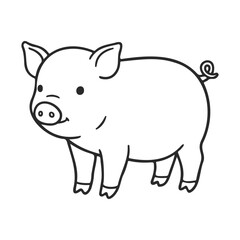 Fototapeta premium Cute cartoon pig outline drawing with curly tail on white background – stock vector icon in line style