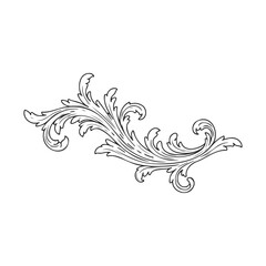 Fototapeta premium Elegant black flourish design with ornate curved leaves on white background – stock vector icon in line style