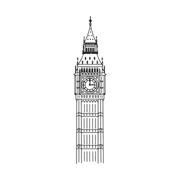 Hand-drawn illustration of iconic big ben tower in london &ndash; stock vector icon in line style