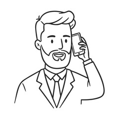 Cartoon illustration of caucasian male adult talking on phone in business suit – stock vector icon in line style