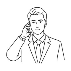 Young caucasian male in suit talking on phone line art &ndash; stock vector icon in line style