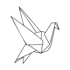 Black and white origami crane line art illustration with intricate details – stock vector icon in line style